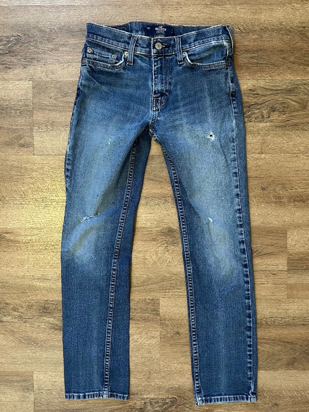 Hollister Jeans Mens 26 x 28 Blue Slim Straight Distressed Cotton Denim Pants